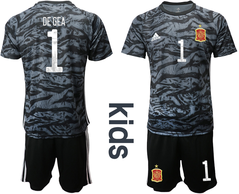 2021 European Cup Espana black Youth goalkeeper #1 black soccer jerseys->youth soccer jersey->Youth Jersey